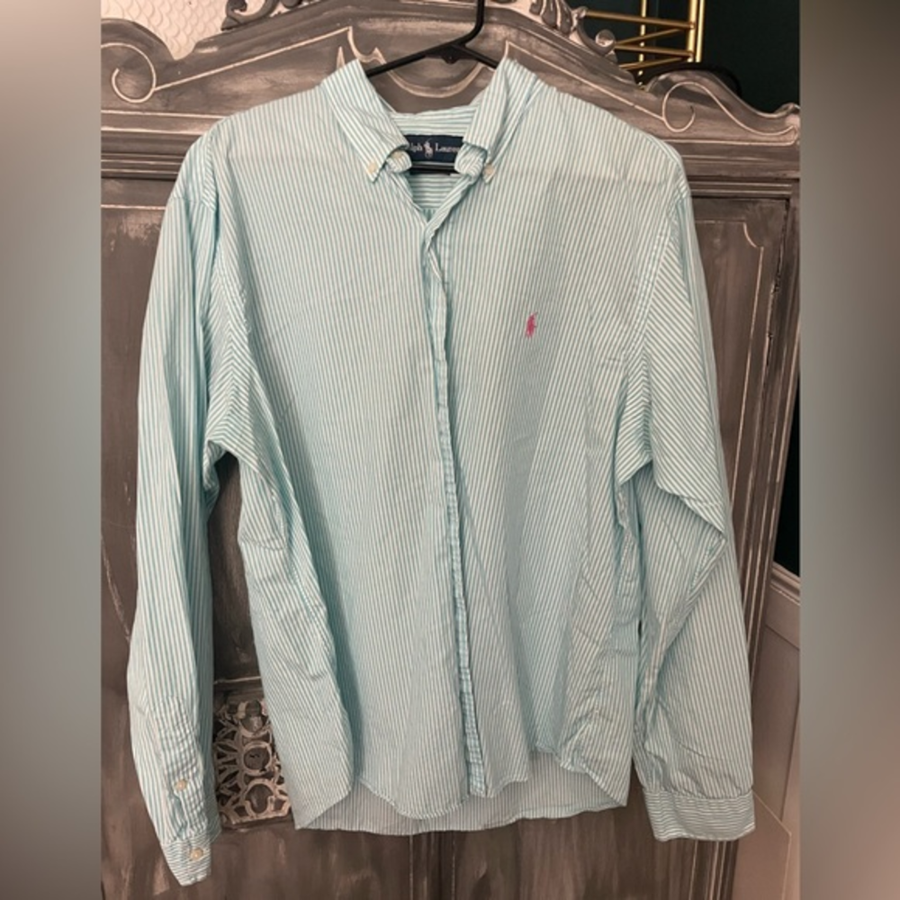Ralph Lauren mens XL long sleeve pink‎ logo shirt